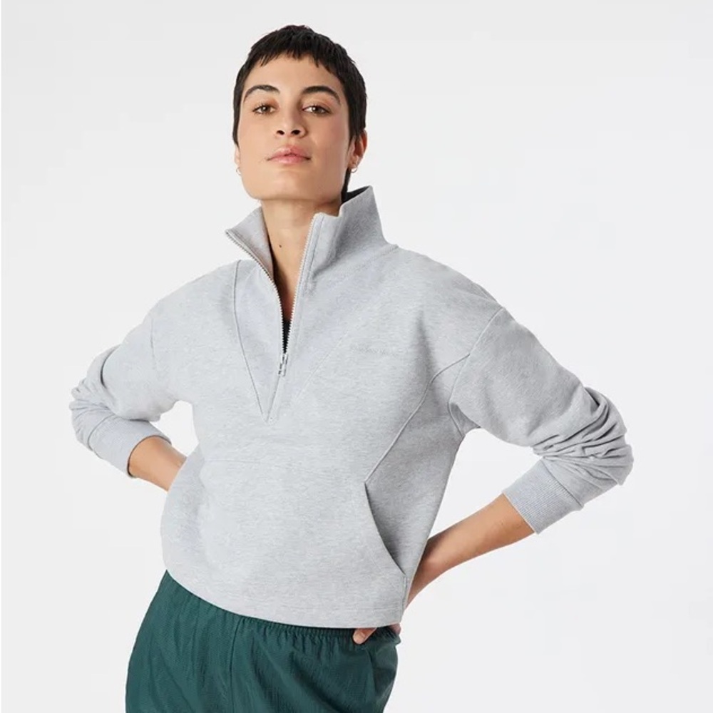 OV Cotton Terry 1/2 Zip Sweatshirt - crop top - Heather Grey
